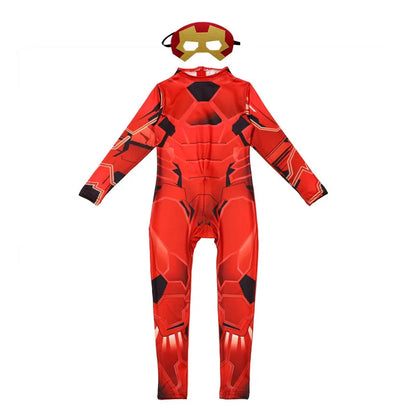 Kid Superhero Jumpsuit Iron Warrior Cosplay Costume Halloween Mask Party Performance Dress Up Boys Girls Movie Role Play Costume