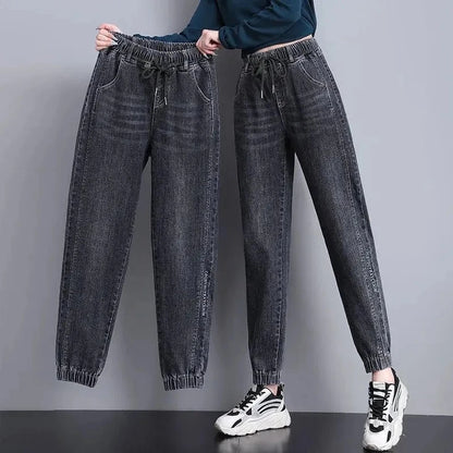 High Waist Denim Harlan Pants Women's Loose Elastic waist Jeans