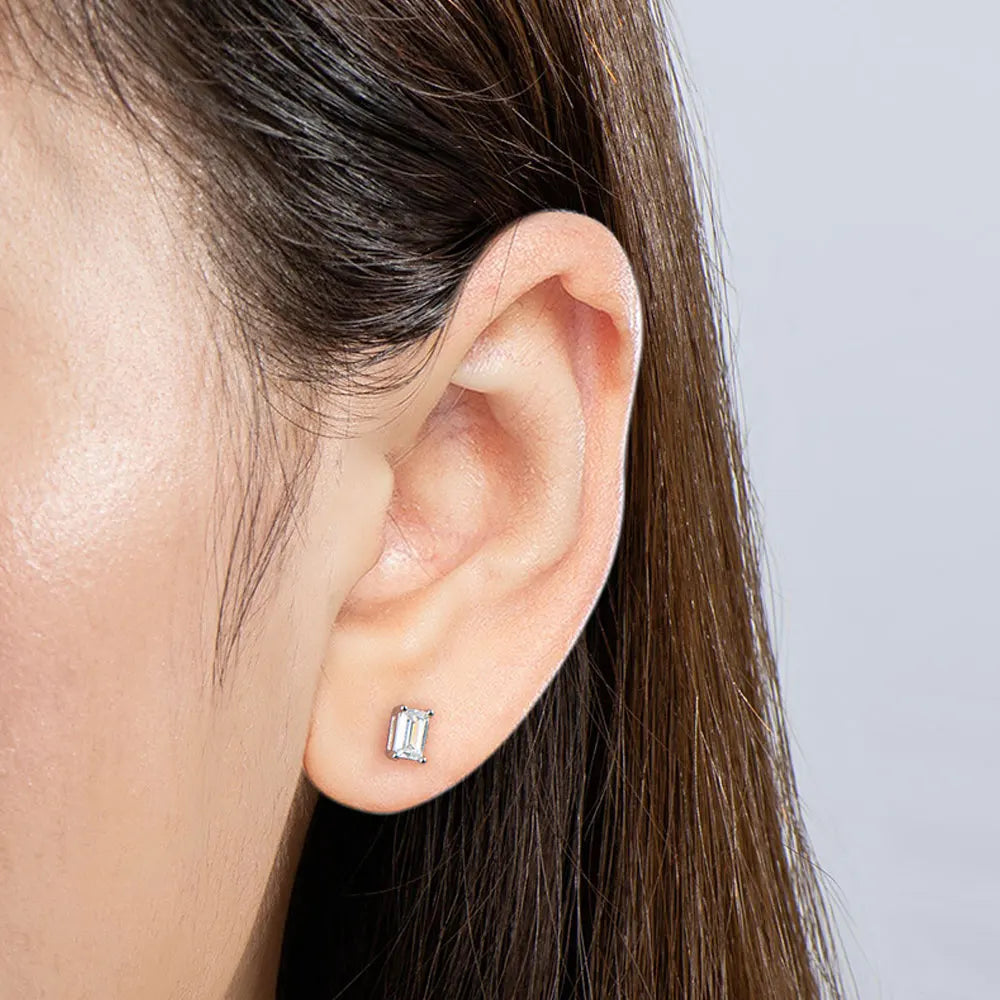 D VVS1 Emerald Cut Moissanite Earring s925 Sterling Sliver Plated with 18k White Gold Earrings for Women Fine Jewelry