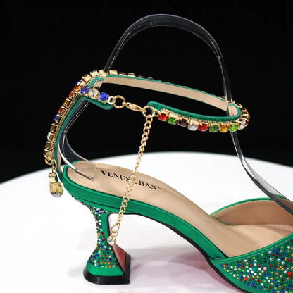 Pointed Shoes Bag Soft Handle Bag Anklet Design Medium Heel Ladies Shoes Suitable for Wedding Party