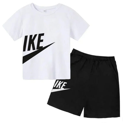 Fashion Sport 2Pcs Outfit, Printed Short Sleeve Tee and Shorts, Comfortable Summer Tracksuit for Boys Girls