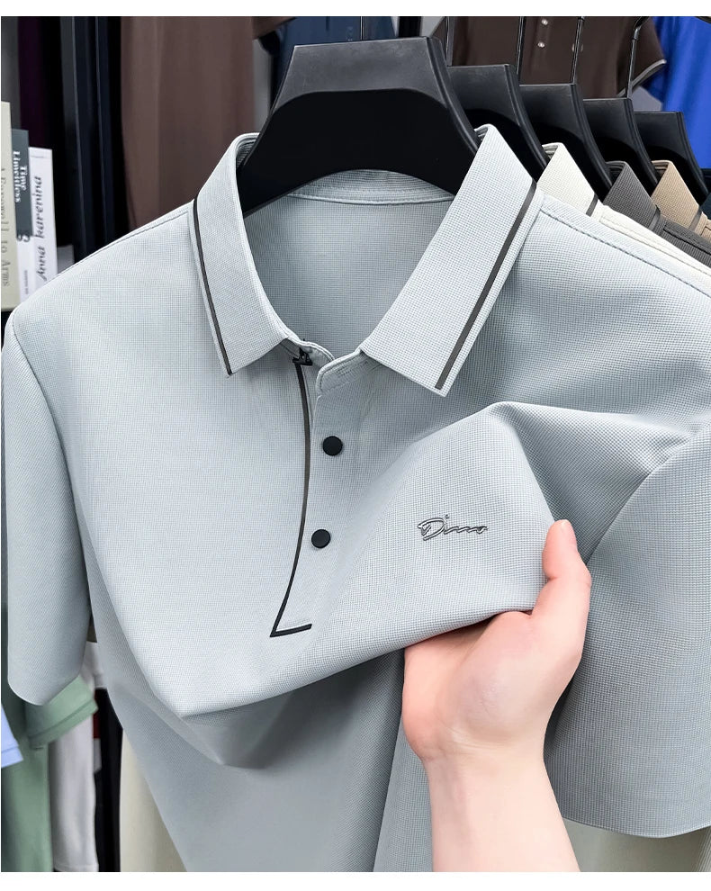 Light luxury brand letter emboss short sleeve T-shirt summer popular men polo shirt comfort silky breathable business casual top