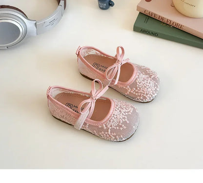 2025 Children Sandals for Girls Summer New Fashion Korean Style Soft Bottom Anti-slippery Versatile Chic Princess Mesh Shoes