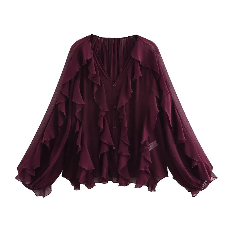 2025 Ruffle Blouses for Women Semi Sheer Shirts and Blouses Woman Summer Casual Blouses Woman Fashion Tops Womens Blouses