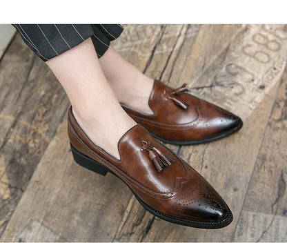 Dress Shoes Men Tassel Formal Leather Shoes Male Classic Social Casual Business Brogue Shoes Wedding Party Leather Loafers Male