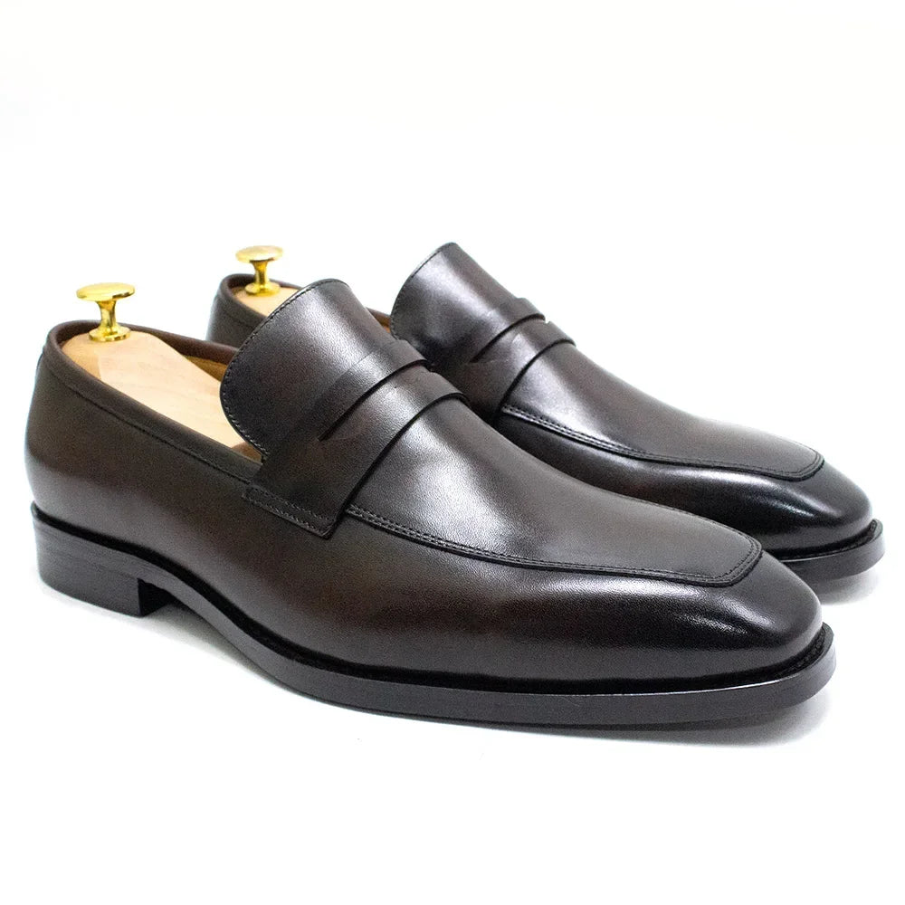 Men's Genuine Leather Penny Loafers Italian Design Luxury Classic Wedding Formal Office Business Dress Shoes