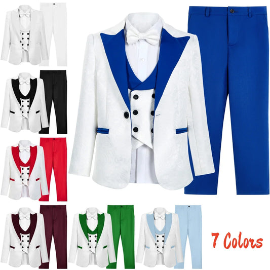 Boy's Formal Suit Set, 4 Pieces Classic Kids Tuxedo Pants Sets, Paisley One Button Suits Blazer Vest Pants Toddler Dresswear