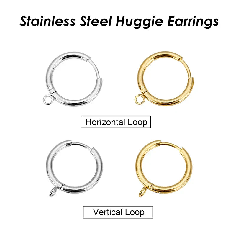 50 x Stainless Steel Huggie Earring Hooks with Loop, Gold Color Huggie Hoop Earring with Jump Ring for DIY Jewelry Findings