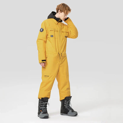 Thick Men Women One-Piece Ski Jumpsuit Outdoor Sports Snowboard Jacket Warm Jump Suit Waterproof Winter Clothes Overalls Hooded