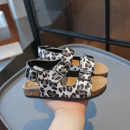 Summer Printed Slippers for Boys and Girls Vacation Travel Beach Adjustable Double-button Sandals Pillow Platform Home Slippers
