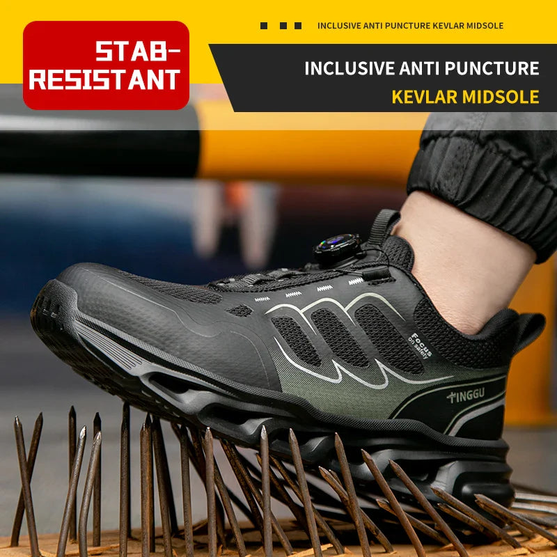 NEW Rotary Buckle Security Boots for Men WorkSneakers Women Boots Breathable Steel Toe ShoesSafety Puncture-Proof Men Boots