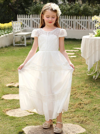 Children's Vintage Wedding Flower Girl Dresses Beach Holiday Lace Backless Long Dresses Girls' Communion Dresses