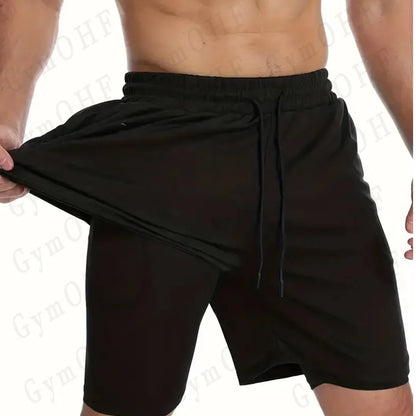 Funny Face 2 in 1 Shorts T Shirt Suits Men's Fitness Breathable Second Skin Compression Shirts Sets Gym Double Deck Shorts