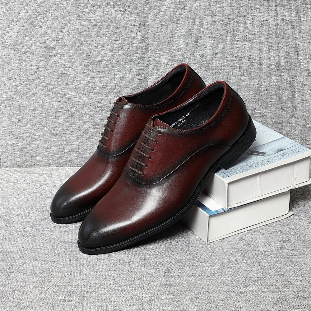 Italian Luxury Men's Oxford Dress Shoes Cow Genuine Leather Fashion Plain Toe Burgundy Wedding Business Formal Shoes for Man