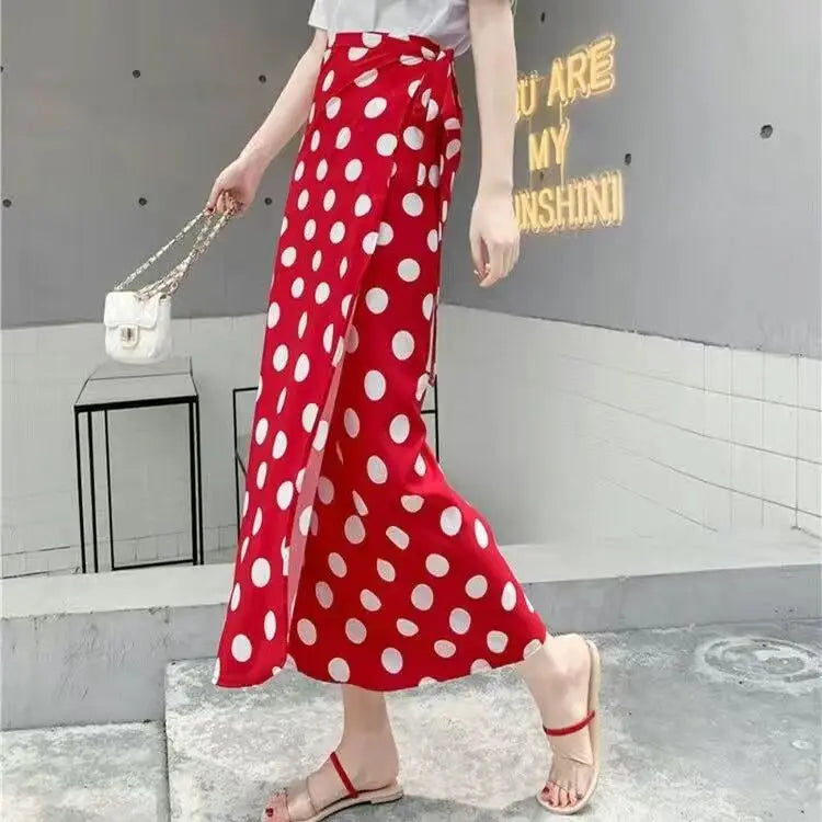 Wrap Skirts Women Casual Chiffon Tie-Waist Ruffle Wide Leg Loose
