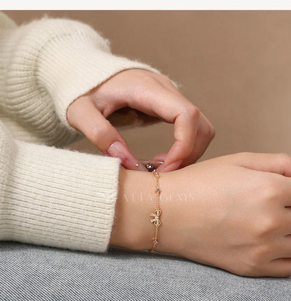 925 Sterling Silver Bow Moissanite Bracelet Sweet Original Design Colorful Pink Zircon Bracelets for Women Party Gifts
