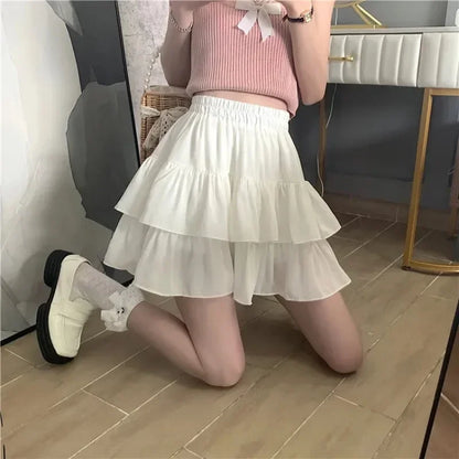 Ballet Style White A- Line Velvet Cake Short Skirt Women's Spring Autumn Hot Sale Of The Season New Loose High Waist Fluffy Half