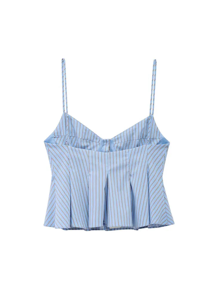 Women's Fashion Pleated Poplin Tank Top V-Neck Adjustable Spaghetti Straps Button-Up Camisole Female Sexy Fashion Clothing