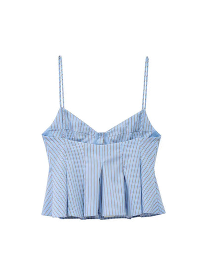 Women's Fashion Pleated Poplin Tank Top V-Neck Adjustable Spaghetti Straps Button-Up Camisole Female Sexy Fashion Clothing