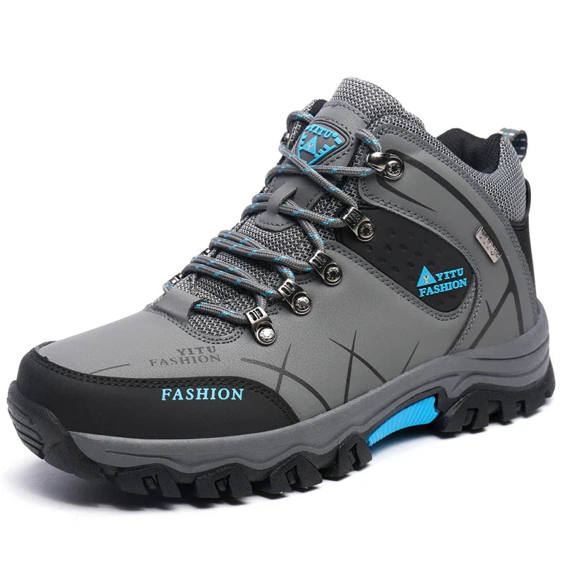 Winter Warm Cotton Shoes Men Outdoor Leather Black Casual Shoes Fur Sneakers High Top Rubber Ankle Boots Male Hiking Trekking 46