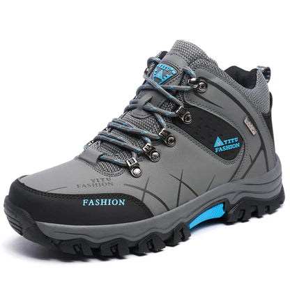 Winter Warm Cotton Shoes Men Outdoor Leather Black Casual Shoes Fur Sneakers High Top Rubber Ankle Boots Male Hiking Trekking 46
