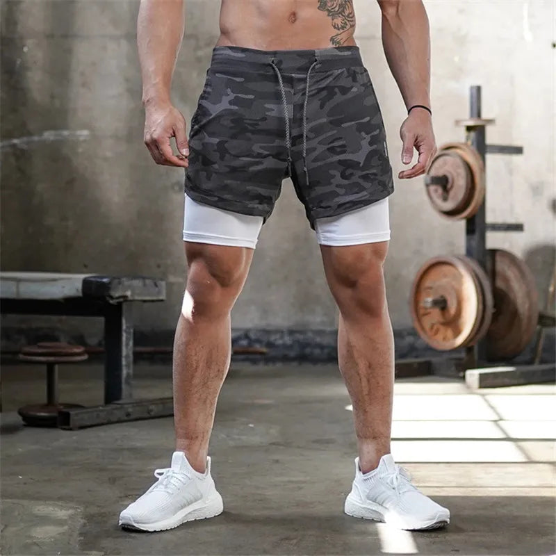 Running Shorts Men 2 In 1 Double-deck Quick Dry GYM Sport Shorts Fitness Jogging
