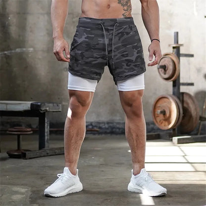 Running Shorts Men 2 In 1 Double-deck Quick Dry GYM Sport Shorts Fitness Jogging