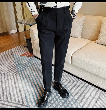 Men's Slim Fit Naples Business Casual Trousers Made of Autumn and Winter Wool, Thickened for Warmth, Classic Ankle-length Pants.