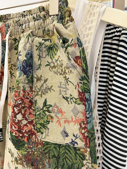 Plus Size 150kg Women's High Waist Shorts Jacquard Weave Artistic Aesthetics Wide Leg Short Y2k 2024 New Summer Cool Sport Short