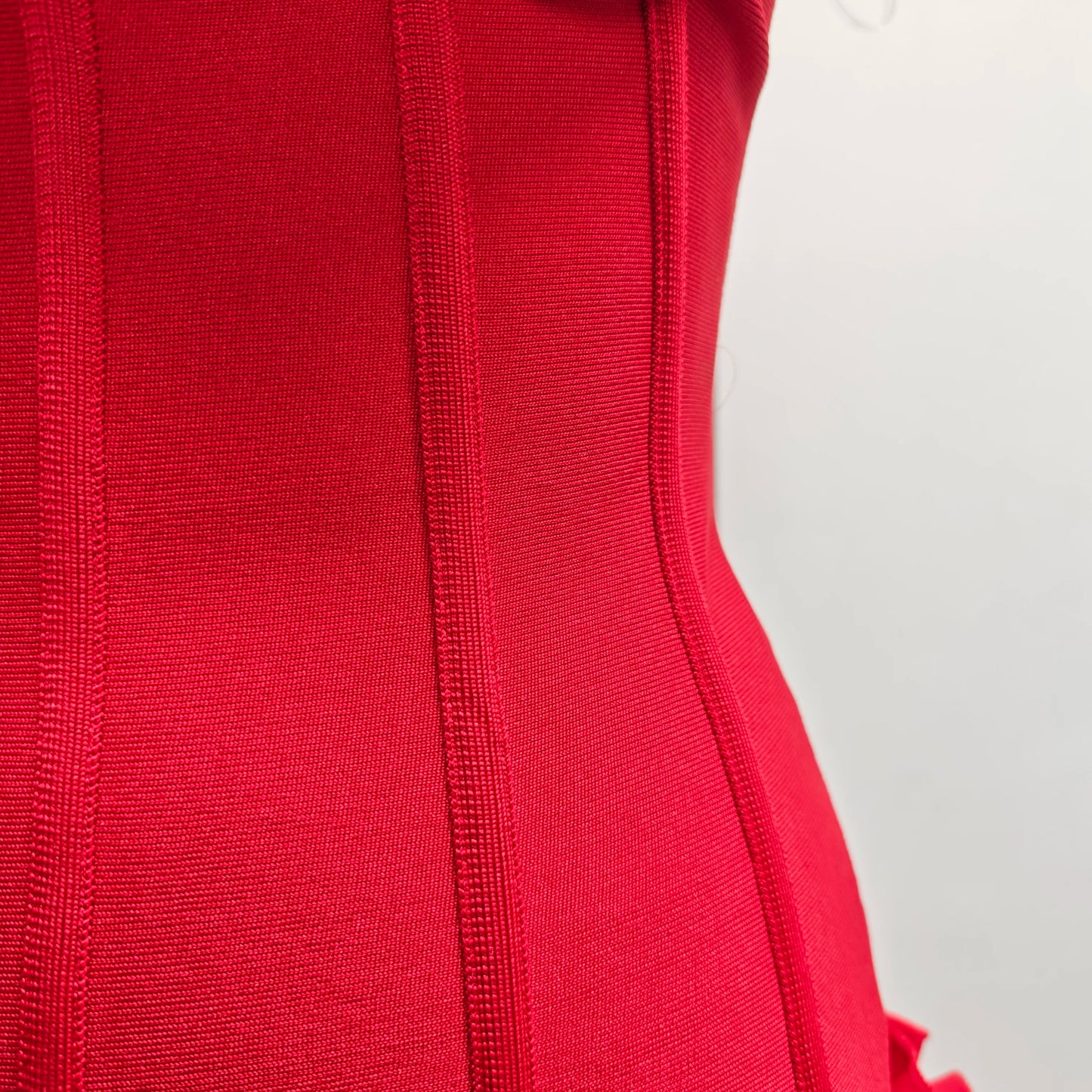 Christmas Dress Strapless Backless Red Structured Floral Embellished Mini Length Bodycon Celebrity Party Cocktail Dress