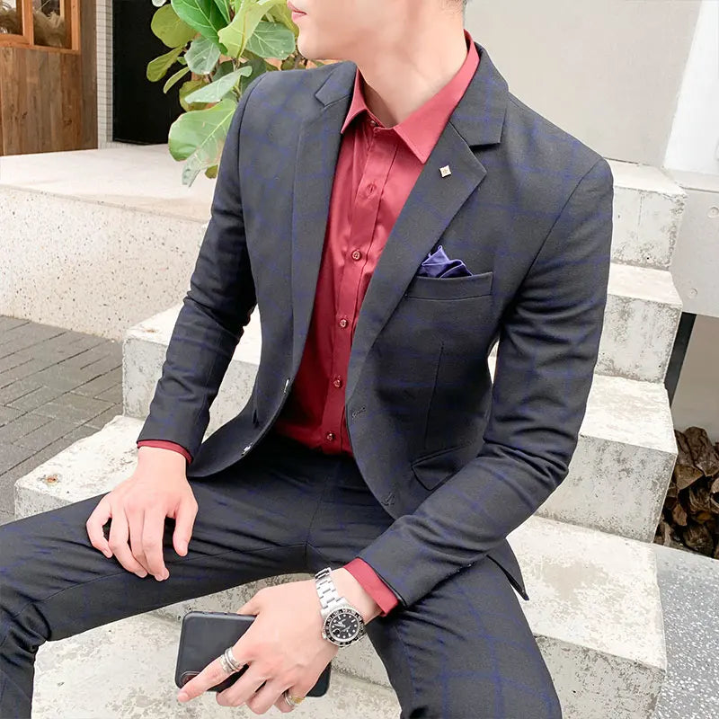 High-Quality Large Size Men's Wedding Suit 5XL S-Fourth Quarter 2024 Fashion Handsome Two-Piece Acetate Set (Suit + Trousers)