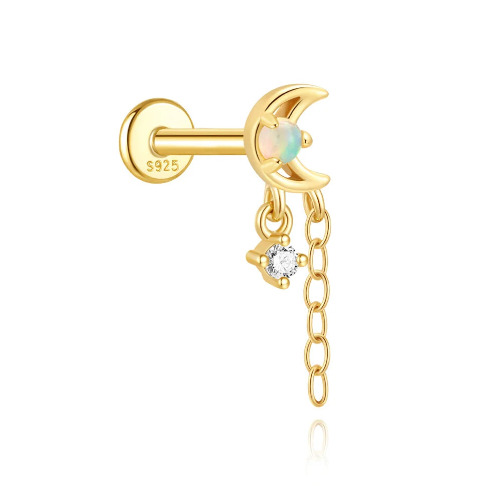 1PC 925 Sterling Silver Horse Eye Chain Tassel Zircon Drop Earrings For Women Ins Minimalism Geometric Earrings Gift