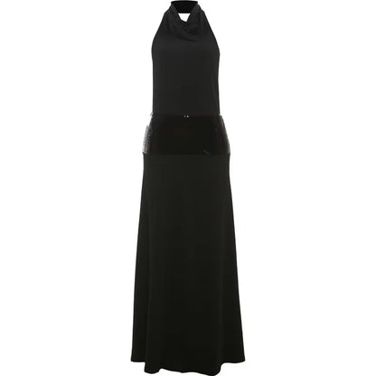Backless Fashion Dresses Elegant Halter Patchwork Draped Maxi Bodycon Female Solid Simple Evening Party Frock New