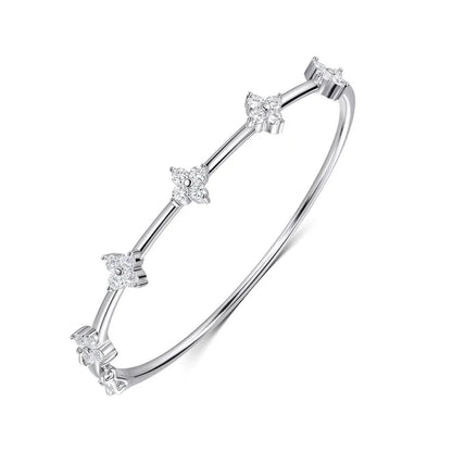 Certified 2.5mm Round Flower Moissanite Bangle for Women Original Pure 925 Sterling Silver Bracelet Luxury Female Jewelry