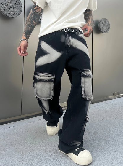 Trousers Streetwear Aesthetic Men's Jeans Tie Dye Man Cowboy Pants Wide Leg Hip Hop Goth Soft Cotton Original Multi Bag Jeans