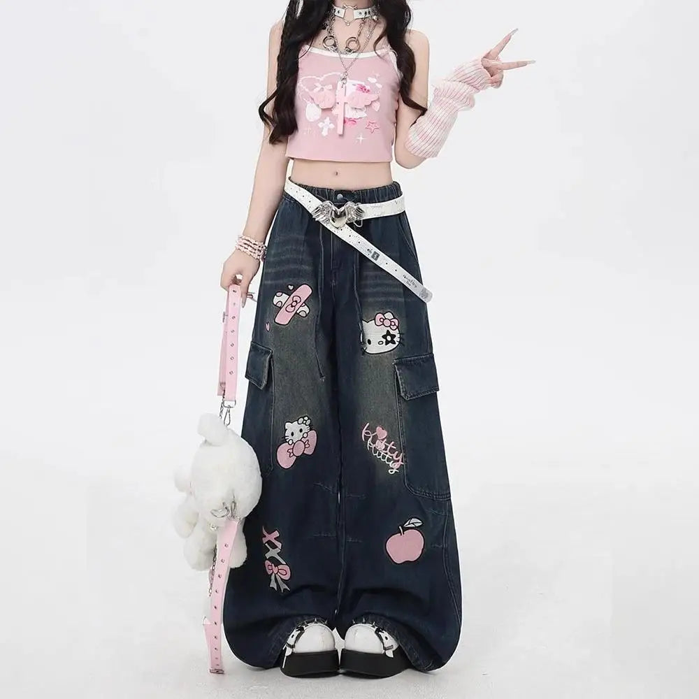 Y2K Hello Kitty Sanrios Loose Anime Wide Leg Pants
