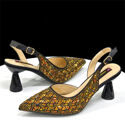 Elegant Green Pointed-Toe High Heels & Matching Bag Set with Diamond Design for Women's Party Wear - Italian Trend