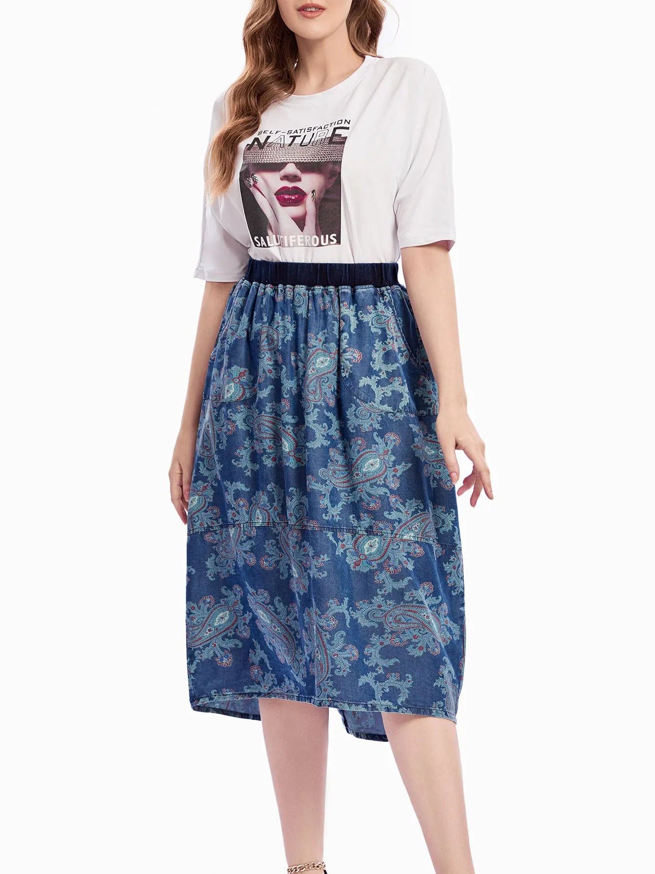 Women Plus Size Woven Spring And Autumn Denim Skirt