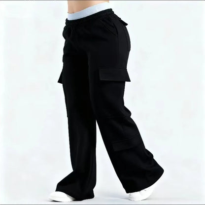 2026 Women‘s Wide Leg Cargo Pants  Elastic Waistband with Large Pockets Casual Fitness Sportswear Y2k Long Pants