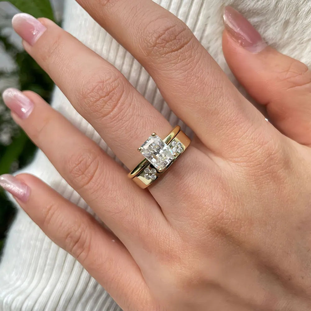 D VVS1 Moissanite Ring Solid 925 Sterling Silver Plated 18k Yellow Gold with GRA Wedding Rings for Women Jewelry