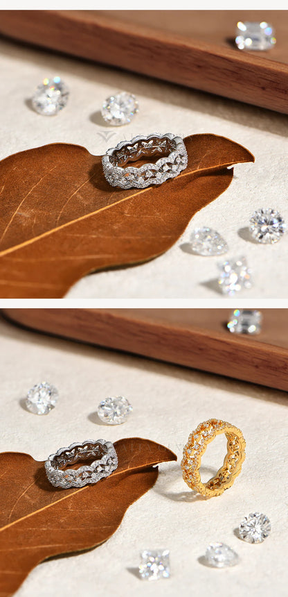 New Moissanite Lace Ring Light Luxury Silver 925 Stackable Rings for Women High Quality Wedding Party Jewelry Gift