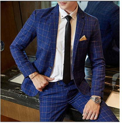 2025 Suit (Blazer+ Pants) Men's Boutique Fashion, Business Gentleman, Slim Fit, Outdoor Wedding, Plaid Trend, Banquet Suit
