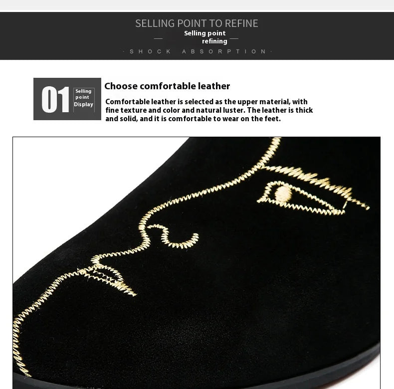Frosted embroidered beanie shoes men's leather Korean version all match pointed leather shoes men's personality casual shoes