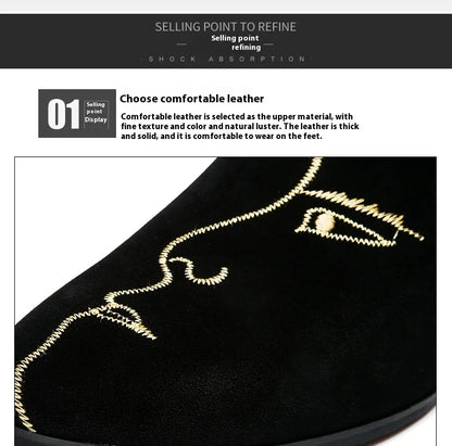 Frosted embroidered beanie shoes men's leather Korean version all match pointed leather shoes men's personality casual shoes