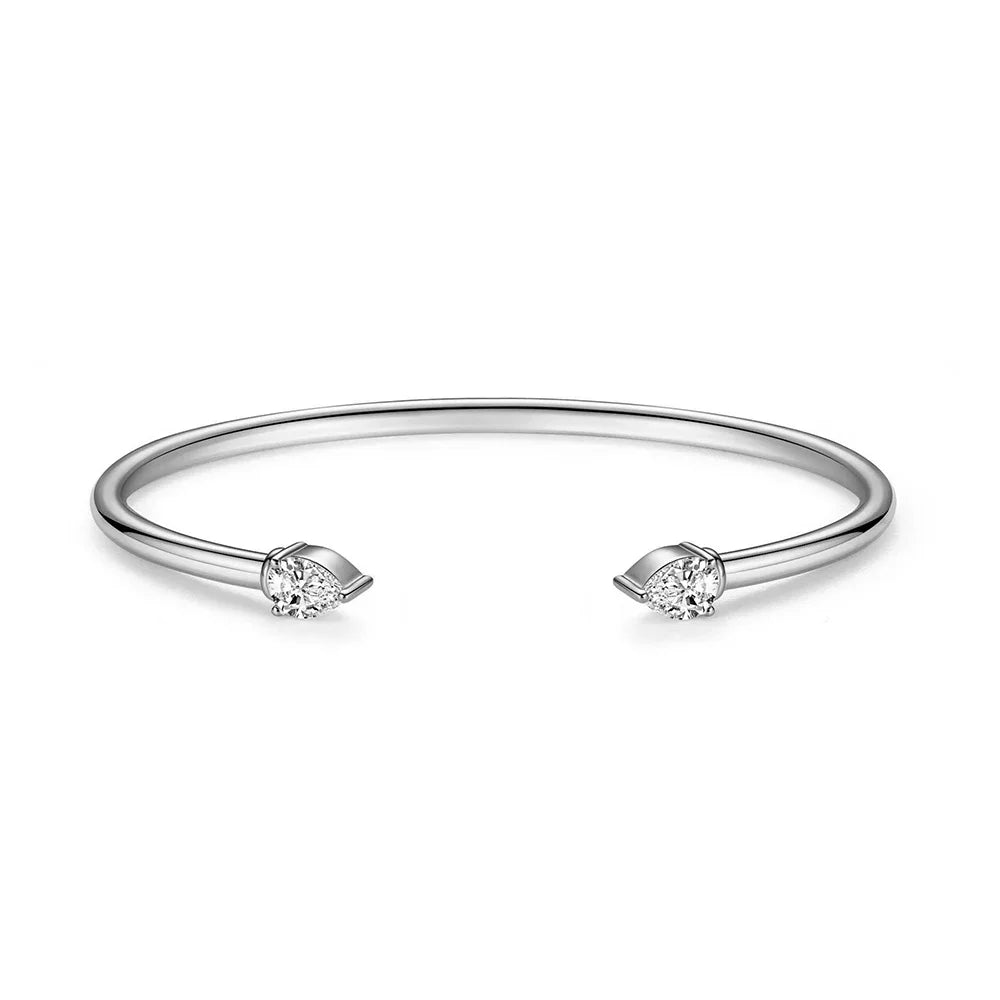 2-Stone Waterdrop Shape Moissanite Bangles For Women 100% S925 Silver 2cttw Pear Cut Diamond Open Cuff Bracelet With Certificate