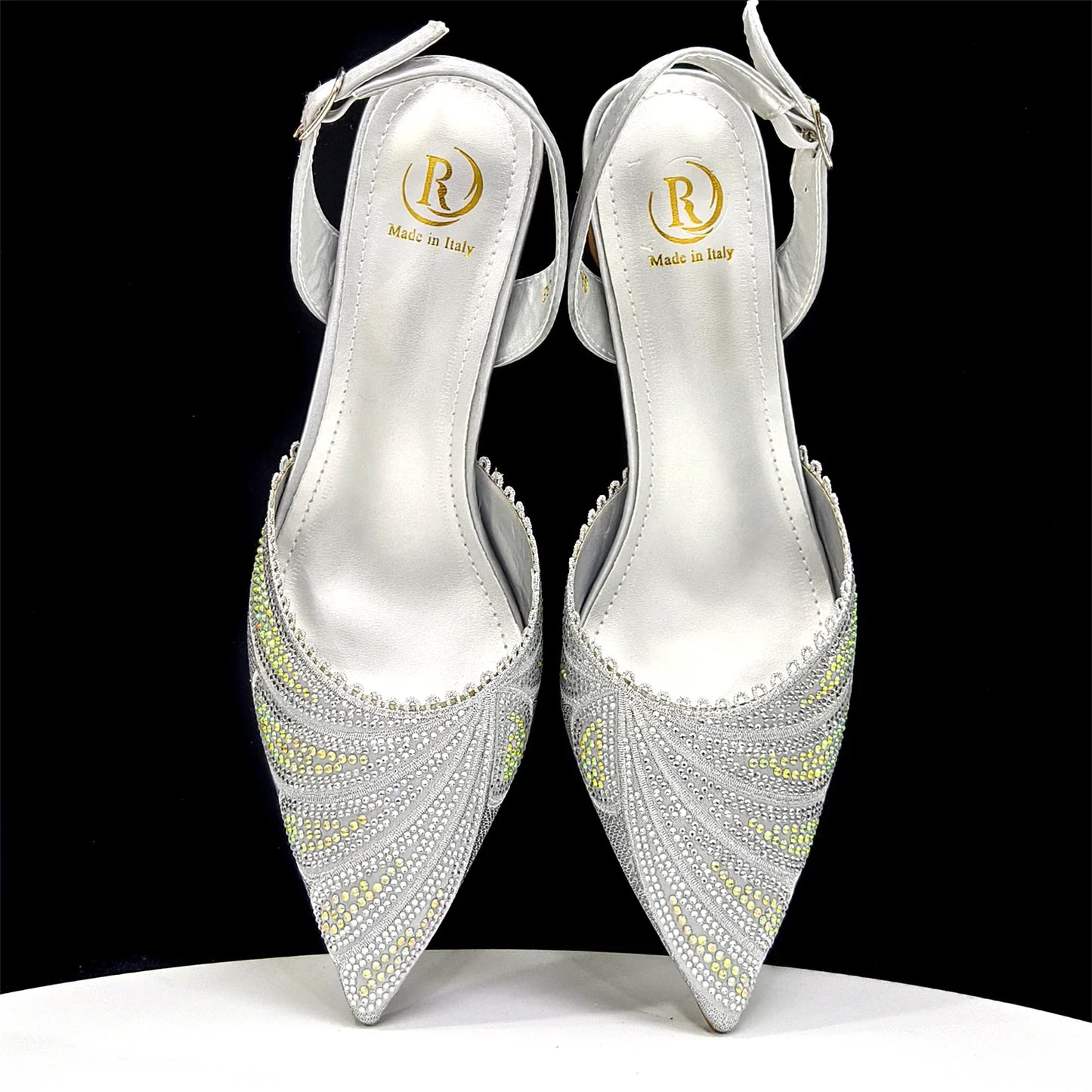 New Green Colour Pointed-Toe Diamond-Studded Party Women's High Heels Gorgeous Parties Shoes and Bag to Match