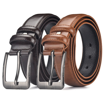 2-Pack Men's Business Pin Buckle Belts | Daily Commute Style & Festival Gift Set, Genuine Leather