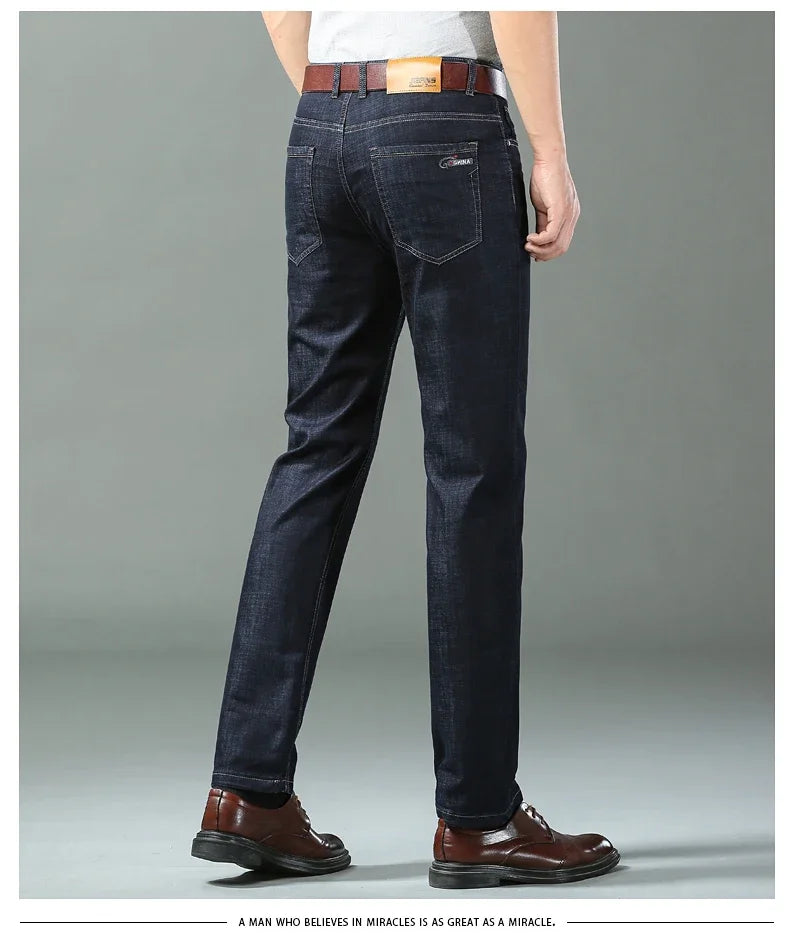 Denim Jeans For Men Blue Straight Stretch Cotton Pants Business Casual Lightweight Trousers Spring Summer