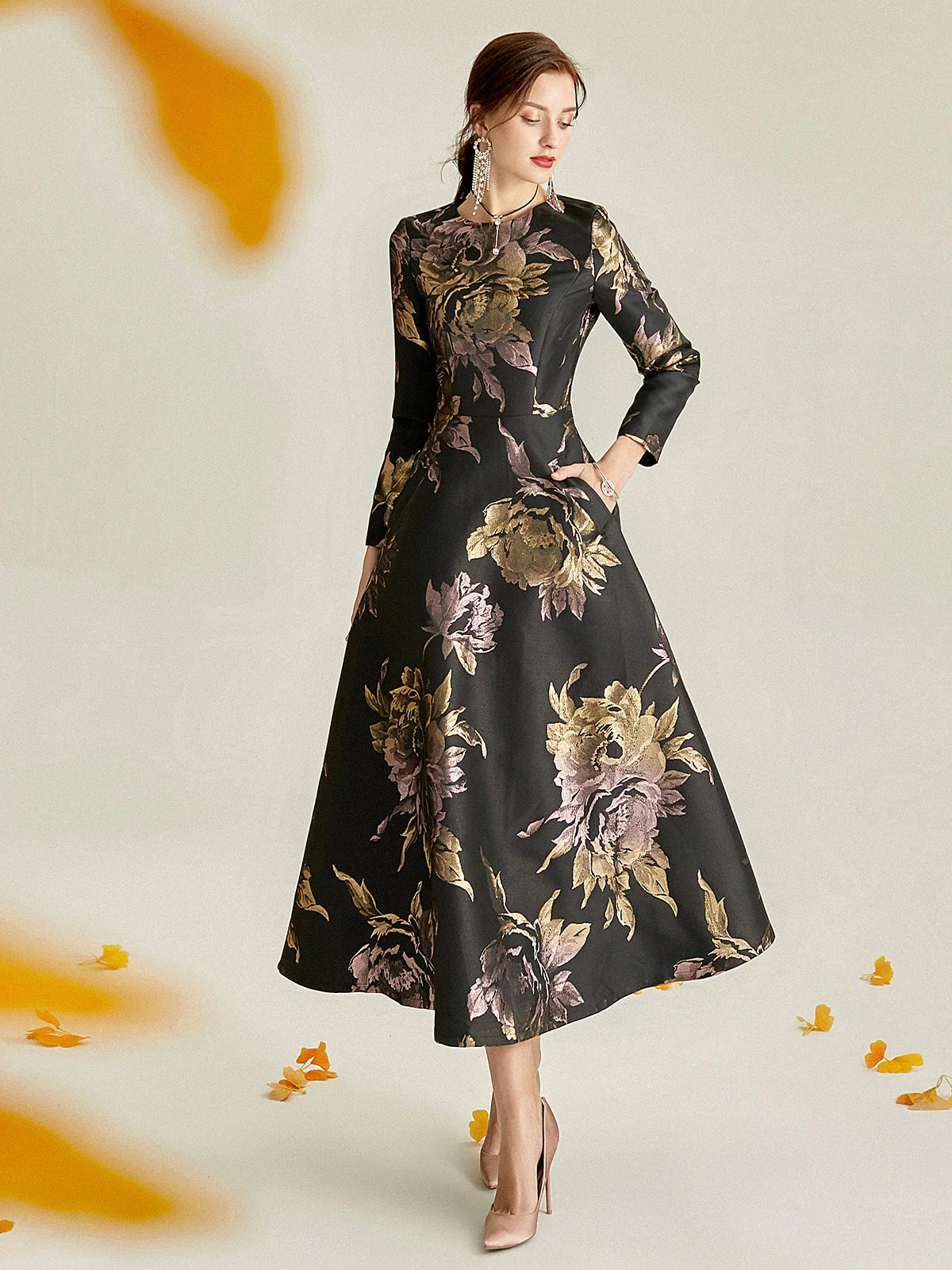 Luxury Women Long Maxi Jacquard Dress Spring Autumn Boho Floral Fashion Clothing Ladies Party Evening Ball Gown