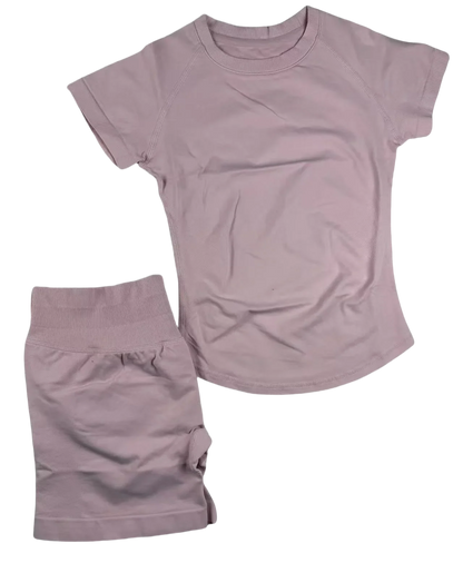 2 Pcs  Impact Sports Sets Short Sleeve Seamless Yoga Top Fitness Set Women Workout Running Sports Shorts Gym Suit